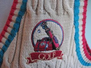 Lavon Sport Tan Cabled V Neck Golf Sweater Vest Medium