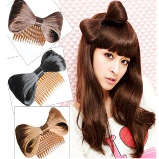 Bowknot Comb clip Hairpiece Synthetic Hair Extensions Ponytail Holder
