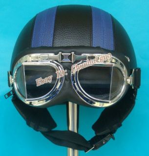 it faster, Please  New Blue Black Leather Motorcycle Helmet