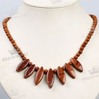 Brown Sand Goldstone Leaf Bead Pendant Necklace 18 Gem Hot Sale
