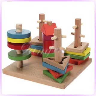 Wooden Educational Toy Column Shapes Stacking Blocks Toys