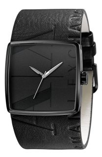 Armani Exchange Black Leather Band Wide Cuff Mens Watch AX6002