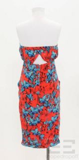 Leifsdottir Red Blue Floral Print Strapless Dress Size 0