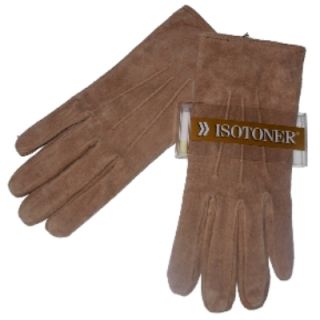 Womens Tan Suede Leather Isotoner Gloves Camel