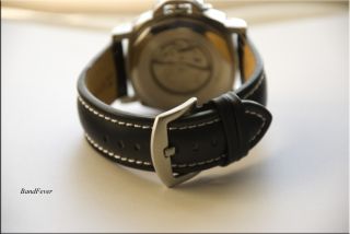 22mm XL Long Black Genuine Leather Watch Band Strap