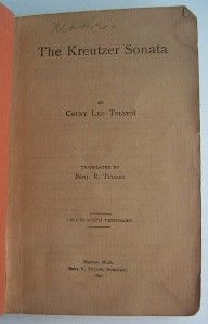 1890 Tucker Book The Kreutzer Sonata Count Leo Tolstoy