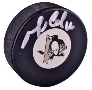 Mario Lemieux Autographed Pittsburgh Penguins Logo Puck GA Certified