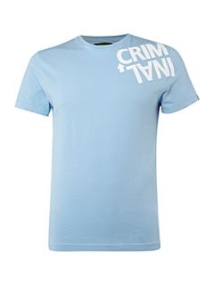 Criminal Twisted logo print crew neck T shirt Sky Blue   