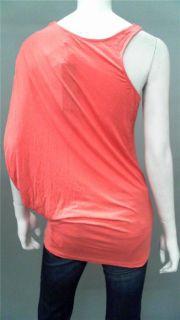 David Lerner Misses M Shirt Top Coral Pink Solid One Shoulder Blouse