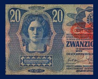 20 Kronen Banknote of Austria 1919 Young Woman VF