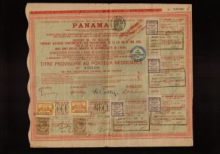 Canal Bond DD 1888 Ferd de Lesseps with 8 Tax Revenue Stamp