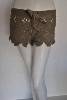 Letarte Womens Crochet Brown Taupe Shorts s $148 New