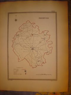 1840 Hereford Leominster England Antique Handclr Map
