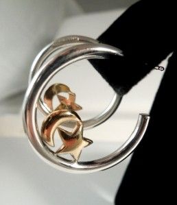 LEONORE DOSKOW Sterling Silver 14K YG Moon Star Hoop Earrings   Gift
