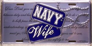 Aluminum Military License Plate Navy Wife New