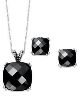 Sterling Silver Jewelry Set, Cushion Cut Onyx Stud Earrings and
