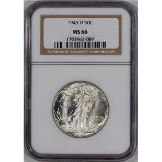1945 D US Walking Liberty Silver Half Dollar 50c NGC MS66