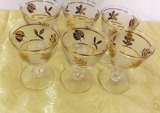Vintage –Retro  6 Libby Gold Leaf Sherbert Glasses*Footed Dessert