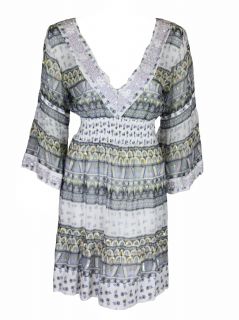 Letarte Womens Sequin Beaded Multi Accent Printed Cover Up Dress XS $