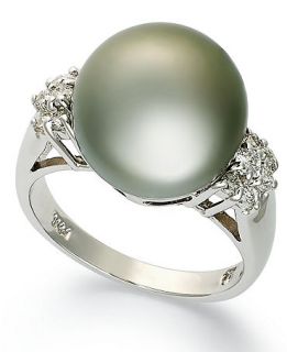14k White Gold Ring, Tahitian Pearl (12 13mm) and Diamond (1/4 ct. t.w