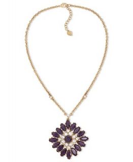 Carolee Necklace, 12k Gold Plated Glass Pendant Necklace