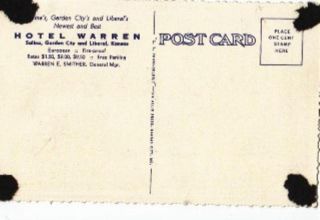 Liberal Kansas Hotel Warren Linen Postcard