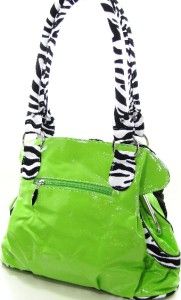 Lime Green Zebra Animal 3D Flower Kiss Lock Shoulder Bag Purse Handbag