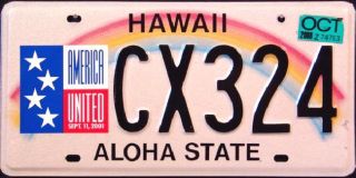Hawaii America United 9 11 License Plate █▀▄▀▄