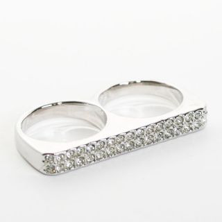 Two Line Swarovski Crystal Silver Bar Double Ring Size 8/Other Sz 6 7