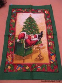 Vtg Irish Linen Tea Towel Sleeping Santa Never Used or Furoshiki Wrap