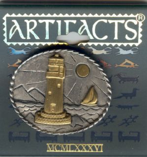 Dull Gold Lighthouse in Pewter Oval JJ Pin Gift Boxed