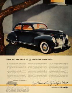1939 Ad Lincoln Zephyr V 12 Blue Automobile Sedan Car   ORIGINAL