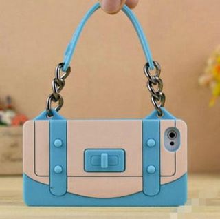 Light Blue Soft Silicone New Style Handbag Back Case Cover for iPhone