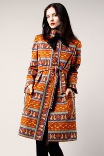 Vintage Lilli Ann Tapestry Coat Mod 70s Ethnic Print Trench Military