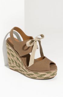 Tory Burch Linley Lace Up Mixed Media High Wedge Espadrille Tan Size