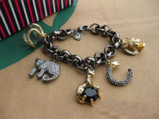 Auth Stella Dot Metal Black Leopard Lion Charm Bracelet