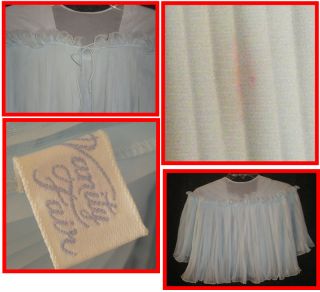 Vintage Ladies Bed Jacket Pale Blue Chiffon Vanity Fair Size Medium