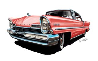 1957 Lincoln Premier in Pink Large 12x19 inch Print