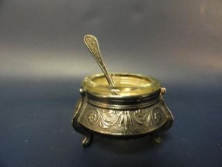 Antique Iommet Russian Salt Cellar w Matching Spoon