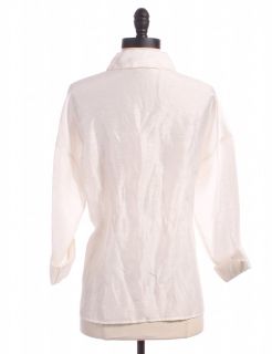 Eileen Fisher Linen Blend Peter Pan Collar Button Up Sz s Top White