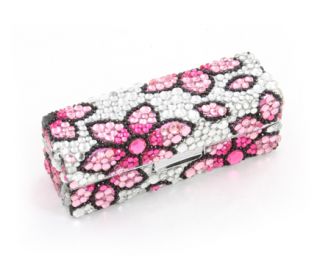 Crystal Lipstick Tube Case Chapstick Makeup Pink Flower Container