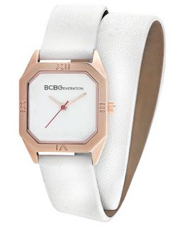 BCBGeneration Watch, Womens White Leather Double Wrap Strap 26mm