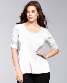 INC International Concepts Plus Size Top, Short Sleeve Ruched Jersey