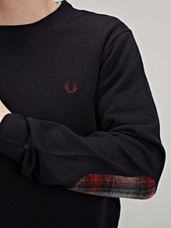 Fred Perry Crew neck jumper with elbow patch detail Navy   