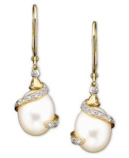 14k Gold Cultured Freshwater Pearl Diamond (1/10 ct. t.w.) Earrings