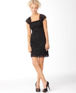New Embellished Lace Square Neck Little Black Dress 10 BHFO