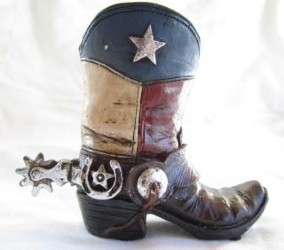 Western Small Ceramic Cowboy Boot Collectible Red White Blue Star