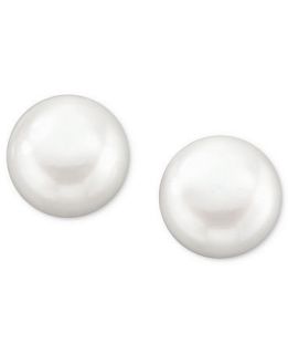 14k Gold Earrings, Cultured Freshwater Pearl Button Stud (11mm