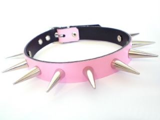 Spiked Leather Dog Collar Spike Black Pink Red Blue
