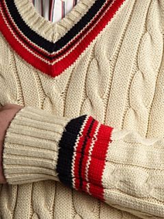 Polo Ralph Lauren V neck cable knitted cricket jumper Cream   